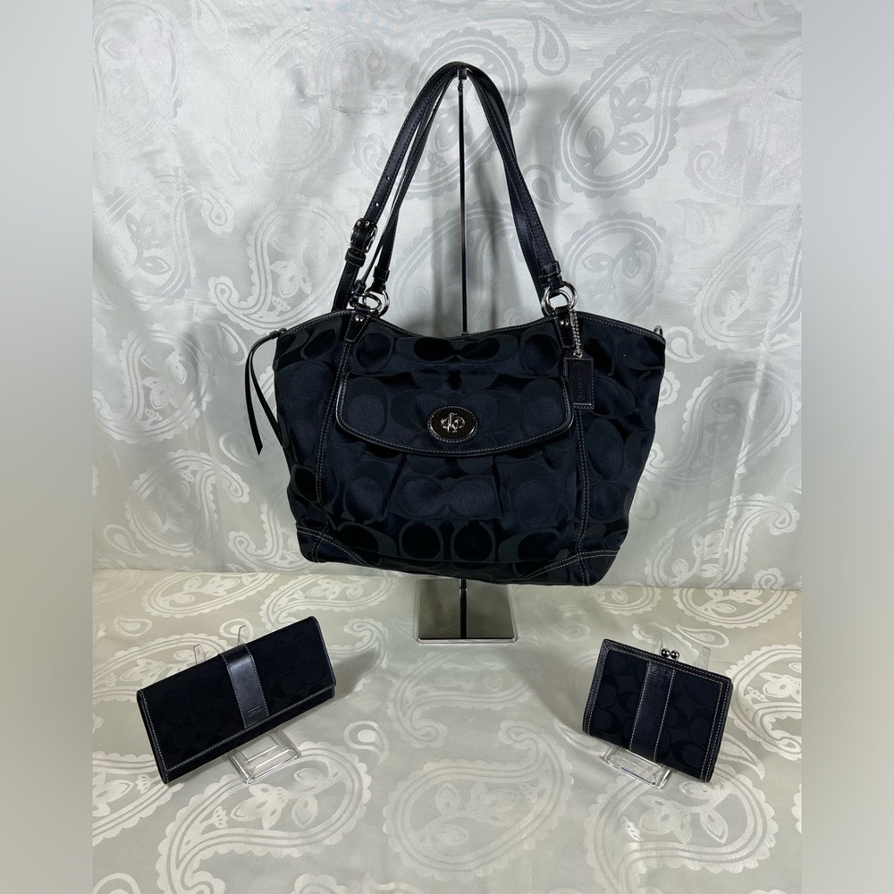 Coach Black Signature Jacquard 3Pc Collection Set